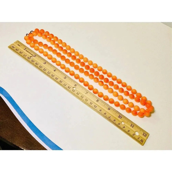 Vintage Womens Orange Round Beaded Single Strand Long Necklace Fashion Jewelry - Picture 5 of 7